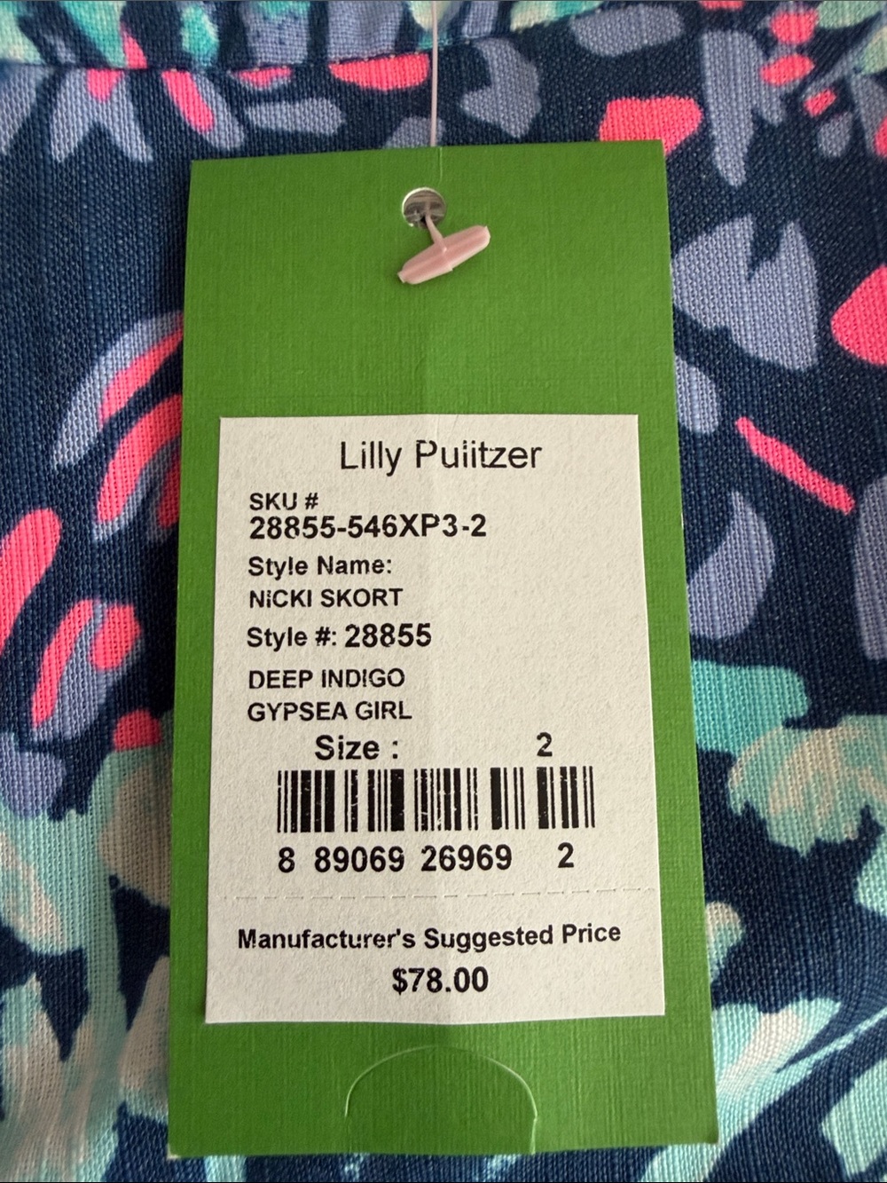 Lilly Pulitzer Navy skort with Teal & Pink Floral Print, 2, NWT - Picture 9 of 10